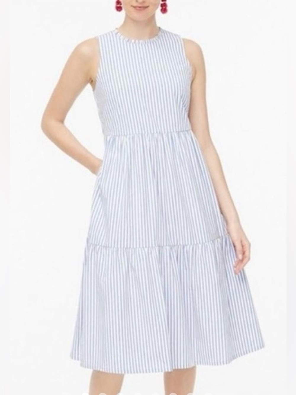 J. Crew Blue and White Striped Sleeveless Midi Dress